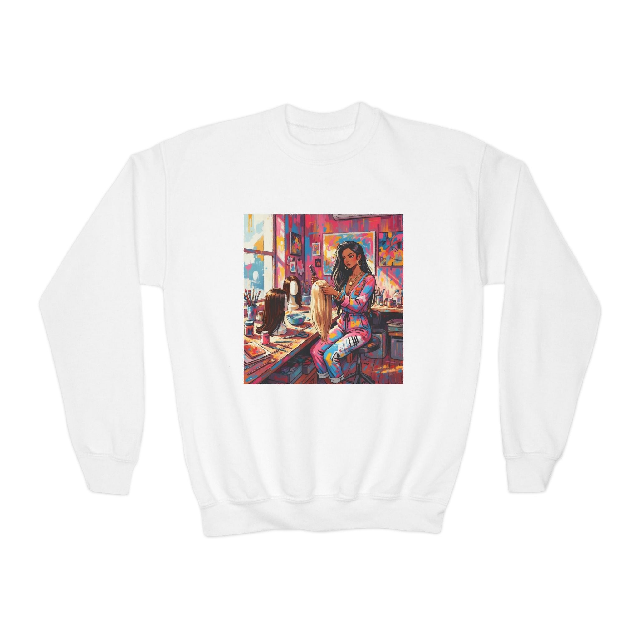 Artistic Youth Crewneck Sweatshirt - Vibrant Design, Cozy Pullover, Perfect for Gift, Chill Days, Art Lovers, Weekend Wear