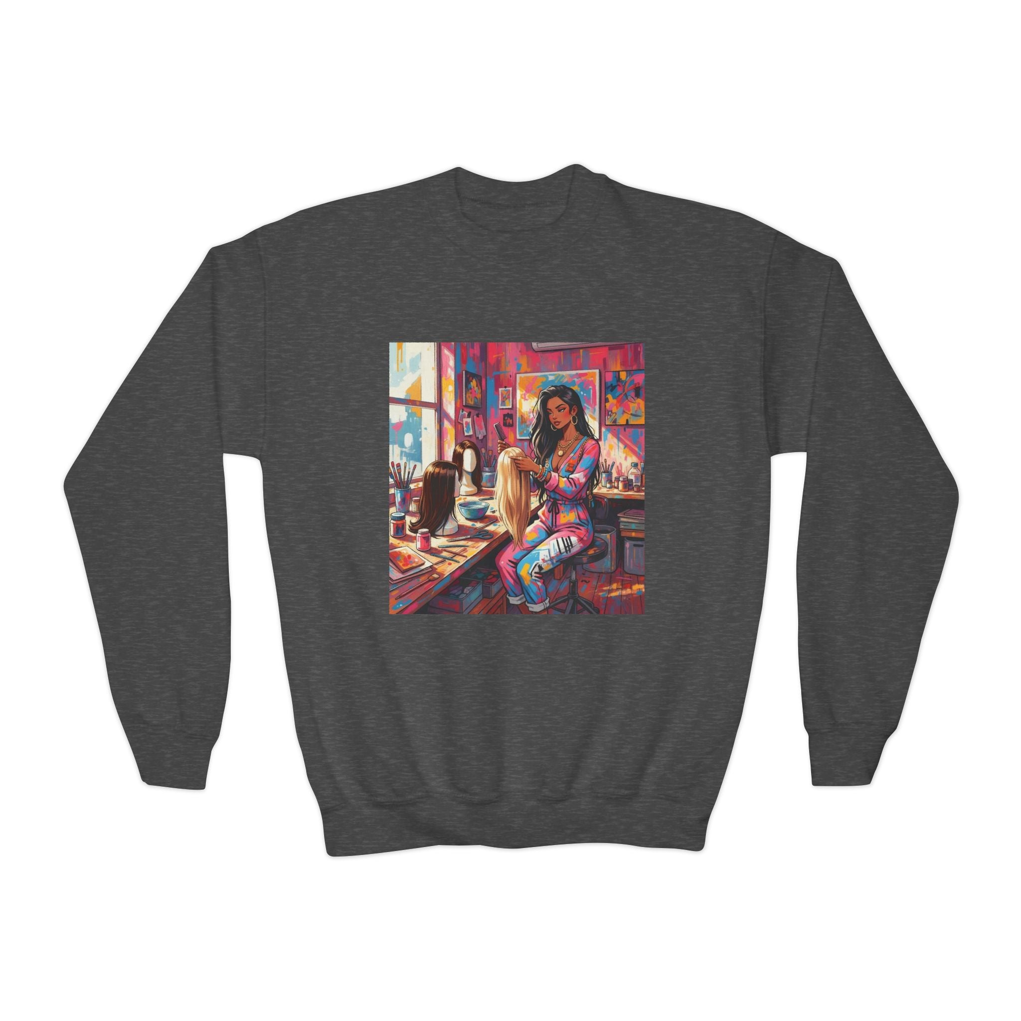Artistic Youth Crewneck Sweatshirt - Vibrant Design, Cozy Pullover, Perfect for Gift, Chill Days, Art Lovers, Weekend Wear
