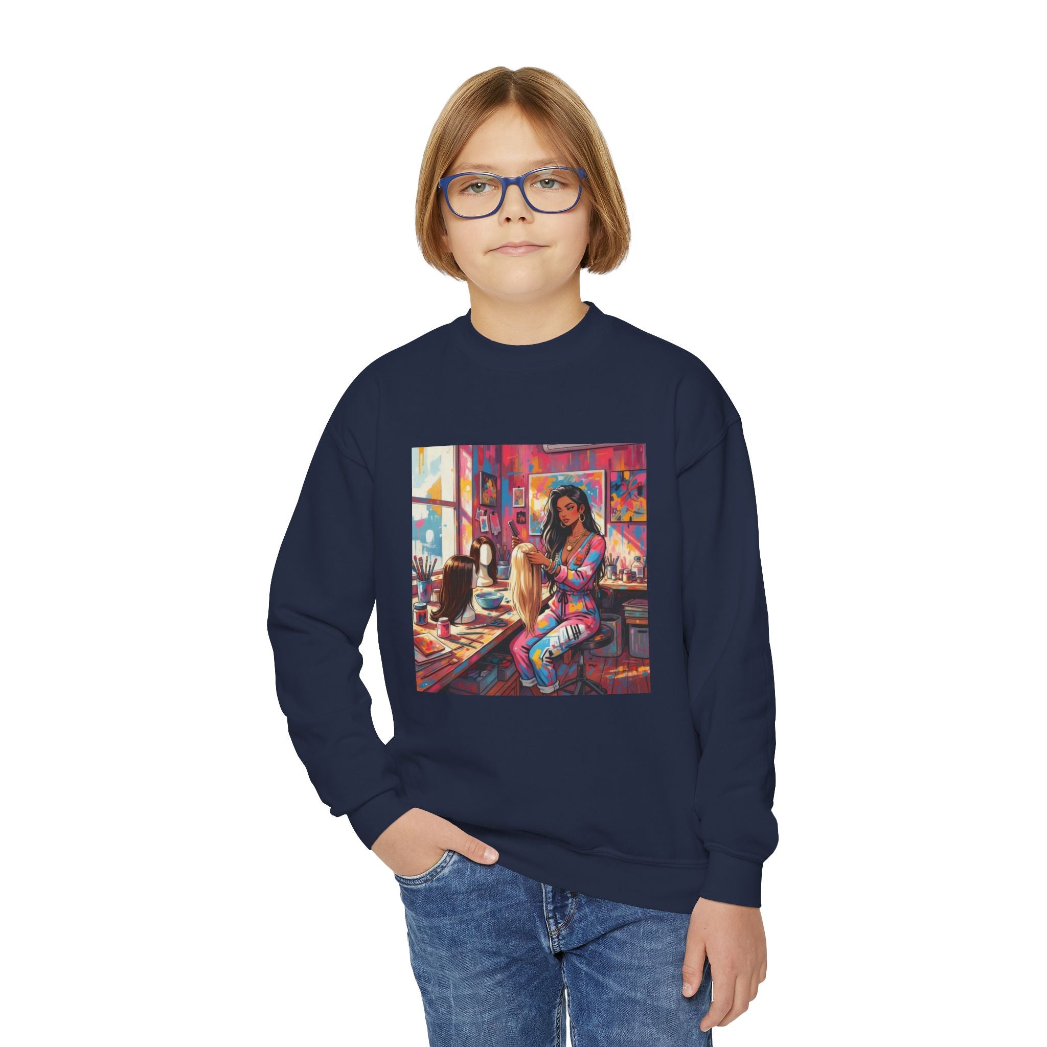 Artistic Youth Crewneck Sweatshirt - Vibrant Design, Cozy Pullover, Perfect for Gift, Chill Days, Art Lovers, Weekend Wear