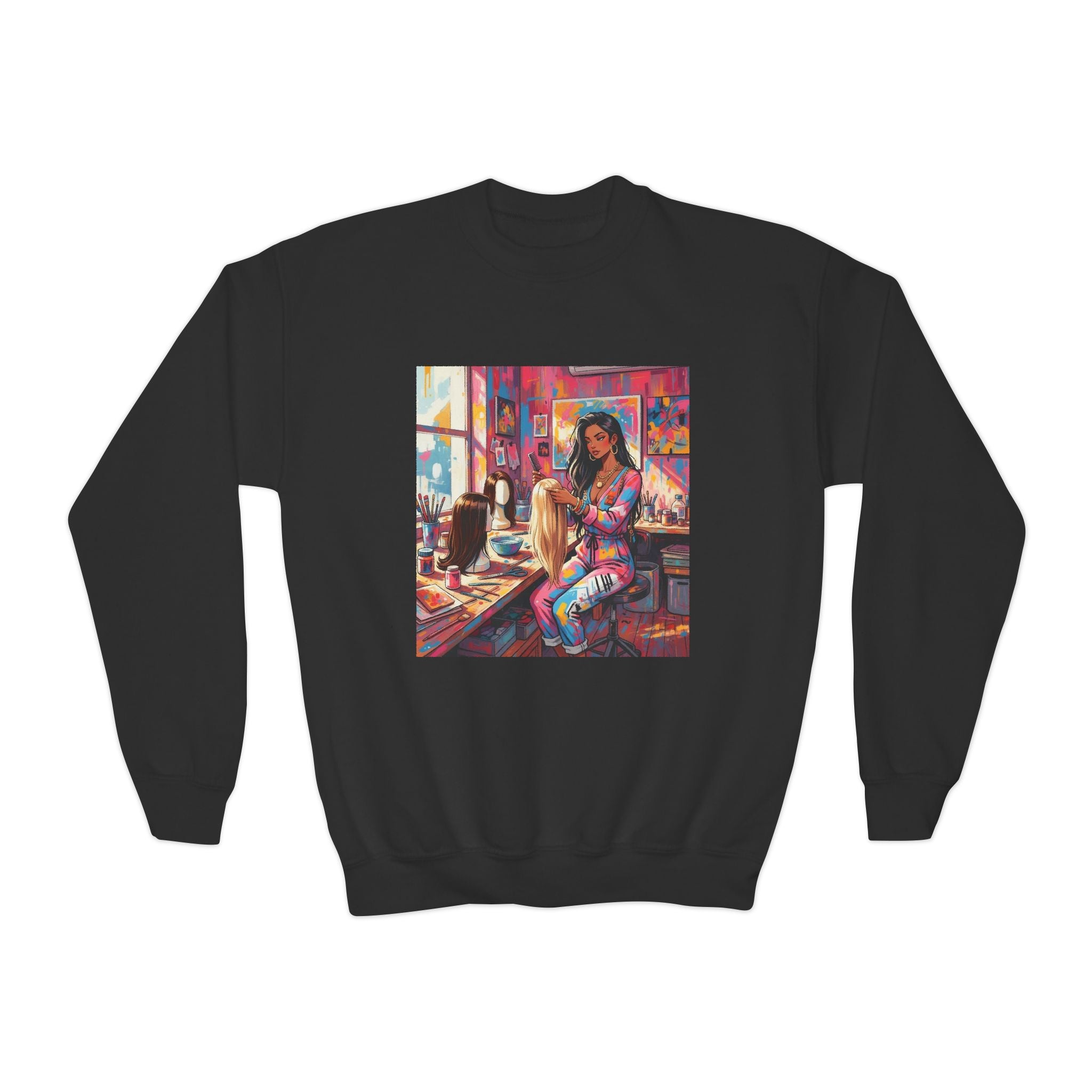 Artistic Youth Crewneck Sweatshirt - Vibrant Design, Cozy Pullover, Perfect for Gift, Chill Days, Art Lovers, Weekend Wear