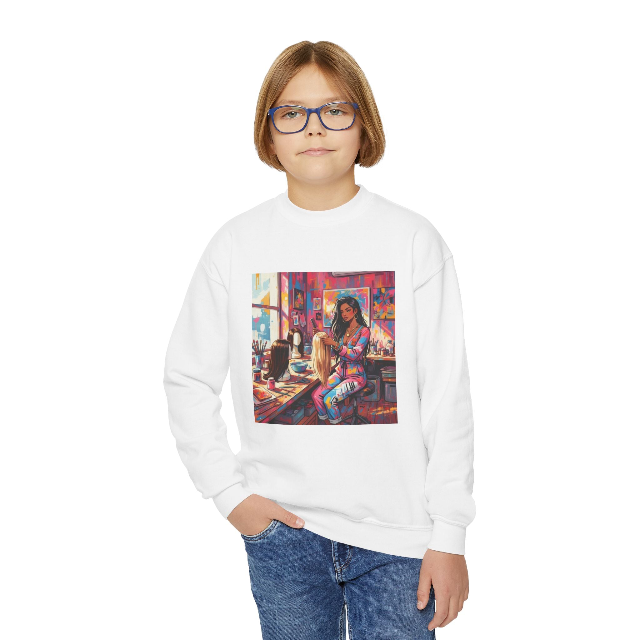 Artistic Youth Crewneck Sweatshirt - Vibrant Design, Cozy Pullover, Perfect for Gift, Chill Days, Art Lovers, Weekend Wear