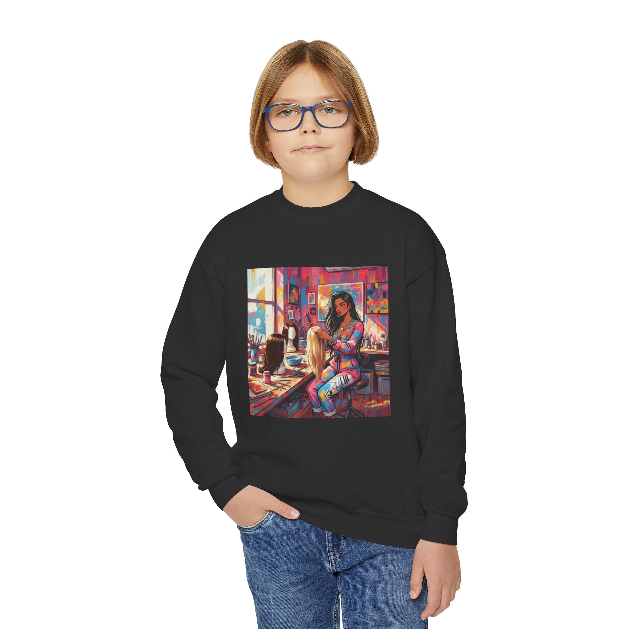 Artistic Youth Crewneck Sweatshirt - Vibrant Design, Cozy Pullover, Perfect for Gift, Chill Days, Art Lovers, Weekend Wear