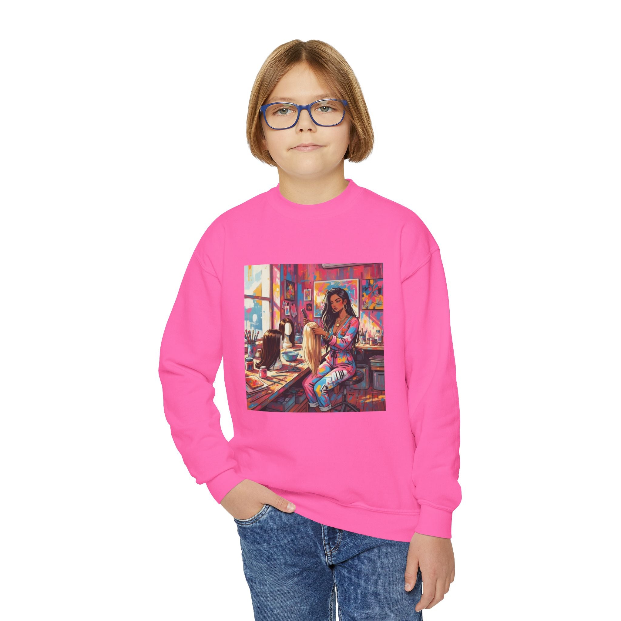 Artistic Youth Crewneck Sweatshirt - Vibrant Design, Cozy Pullover, Perfect for Gift, Chill Days, Art Lovers, Weekend Wear