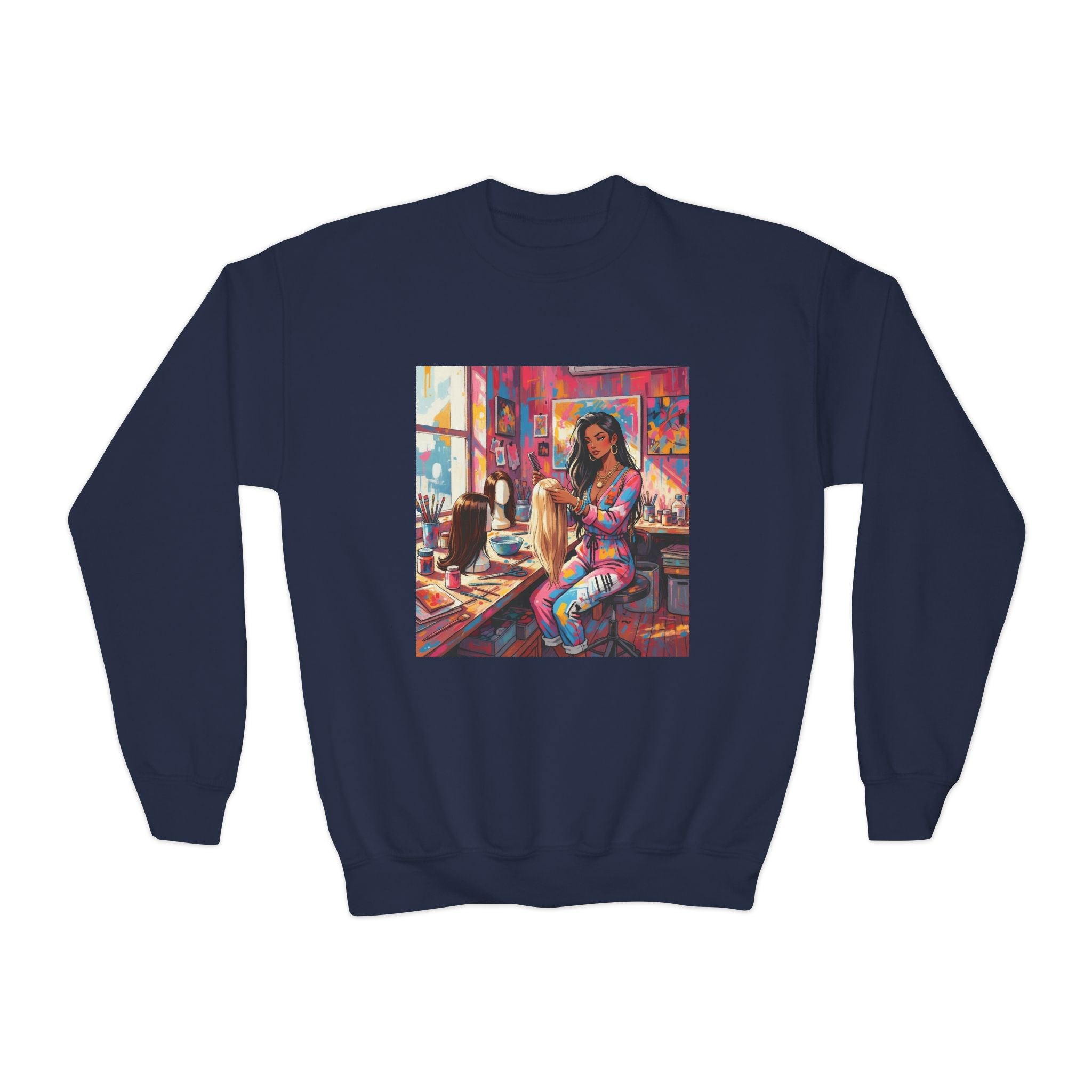 Artistic Youth Crewneck Sweatshirt - Vibrant Design, Cozy Pullover, Perfect for Gift, Chill Days, Art Lovers, Weekend Wear