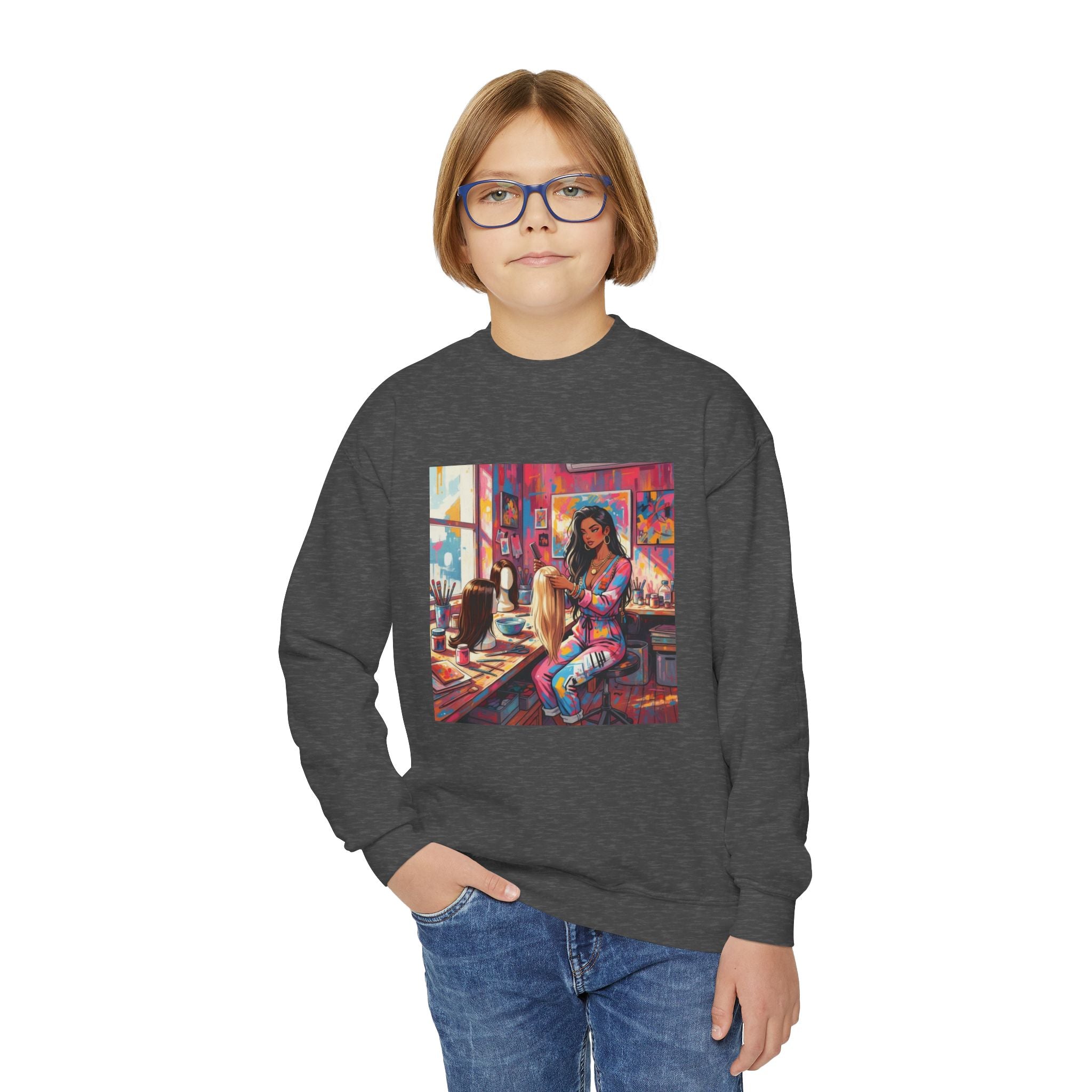 Artistic Youth Crewneck Sweatshirt - Vibrant Design, Cozy Pullover, Perfect for Gift, Chill Days, Art Lovers, Weekend Wear