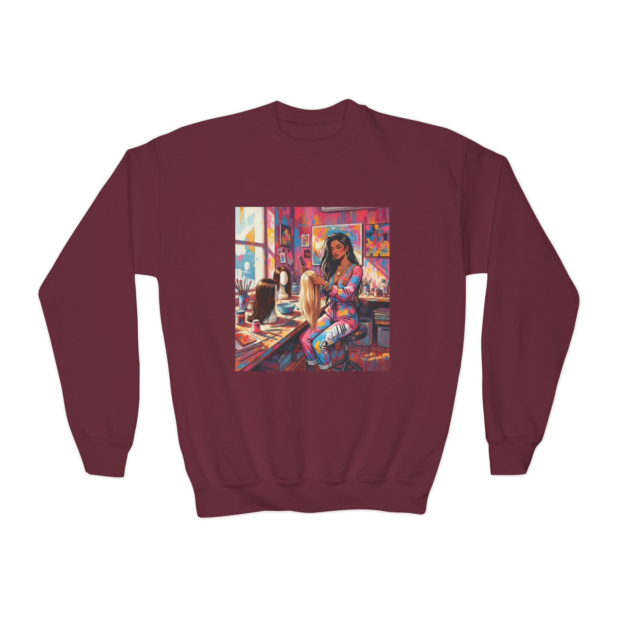Artistic Youth Crewneck Sweatshirt - Vibrant Design, Cozy Pullover, Perfect for Gift, Chill Days, Art Lovers, Weekend Wear